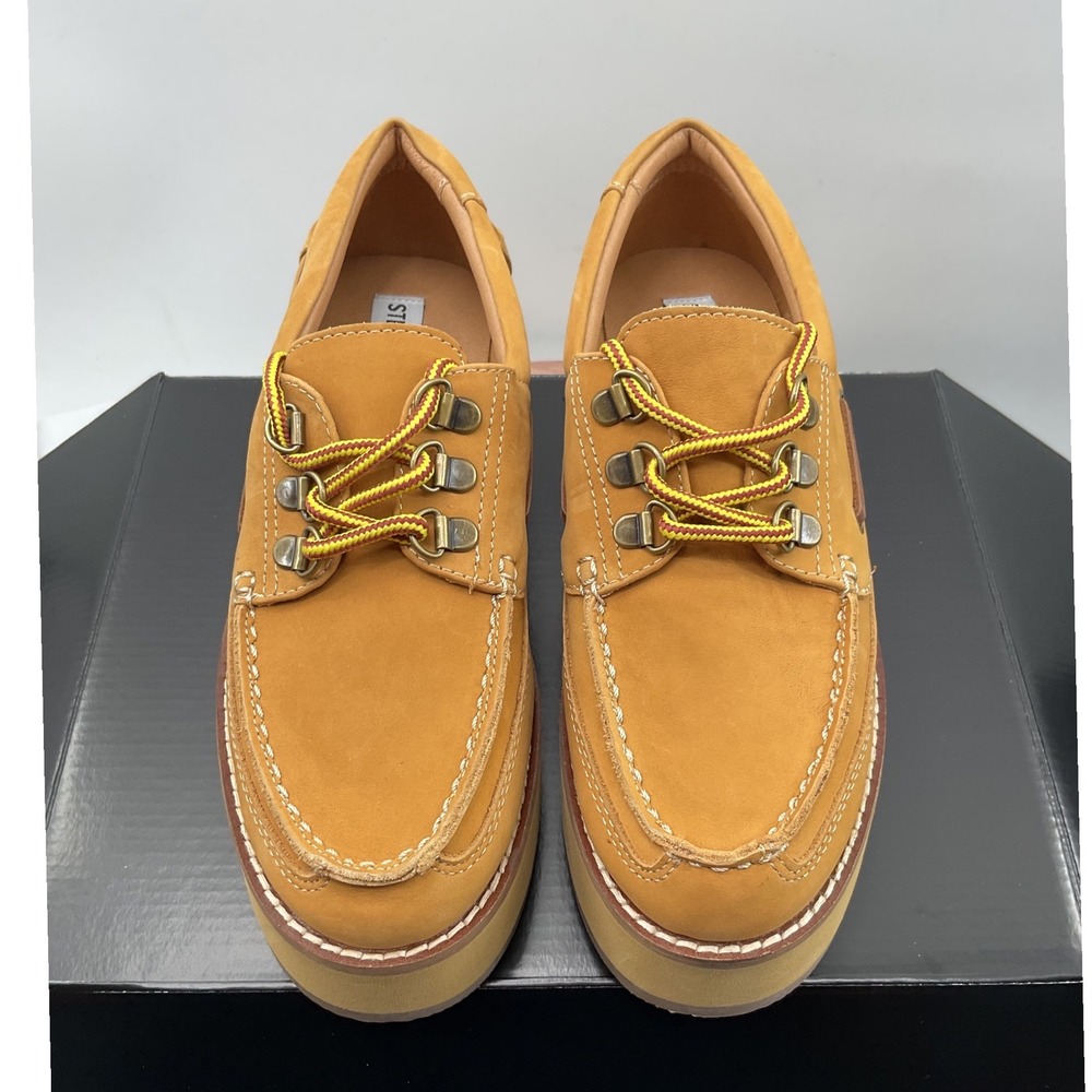 Steve Madden Benett Tan Leather Platform Boat Shoes Loafers BENE04S1 Mens 6.5M